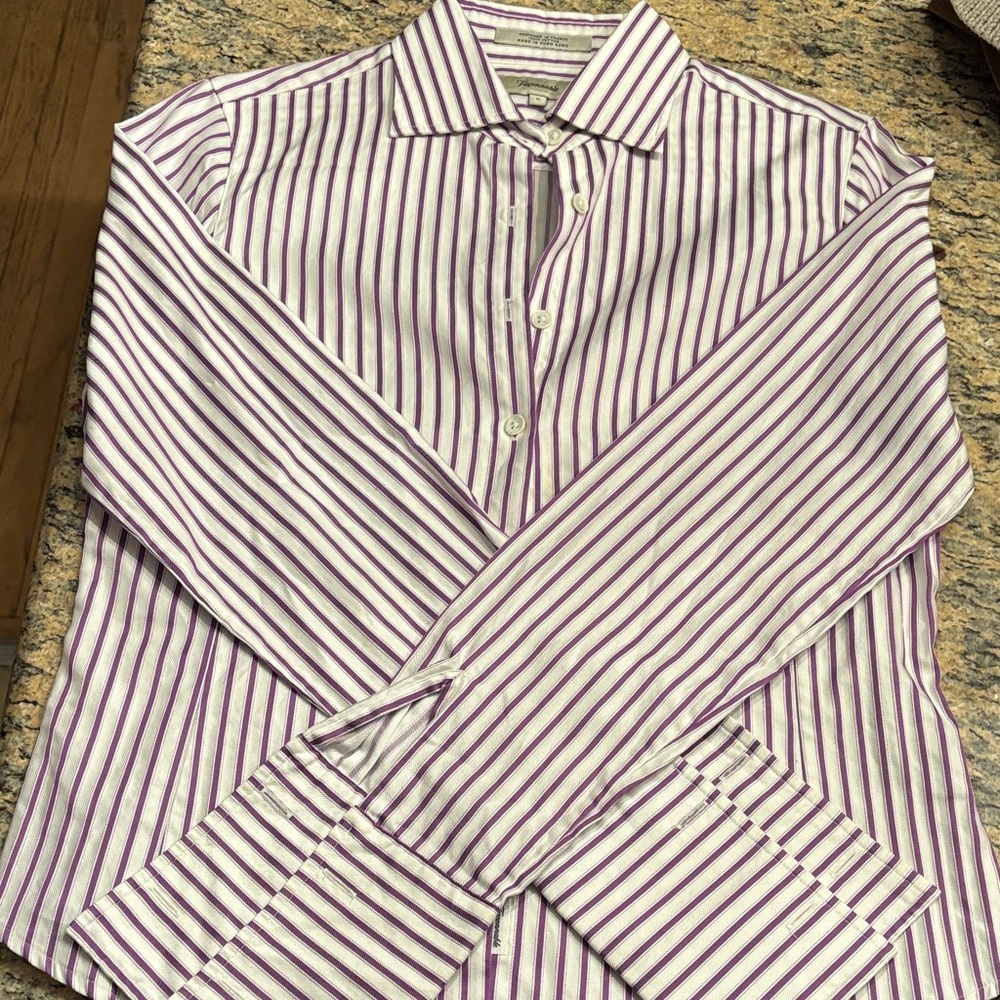 VINTAGE Faconnable White and Purple Striped Dress Shirt